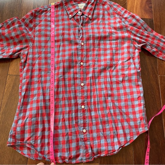 J. Crew Slim Untucked Cottton Linen Twill Men's Red and Blue Checkered Shirt M - Picture 8 of 10
